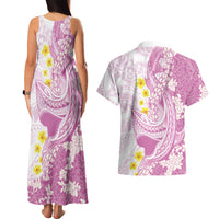 Purple Hawaii Shark Tattoo Couples Matching Tank Maxi Dress and Hawaiian Shirt Puakenikeni Lei Plumeria Polynesian Pattern