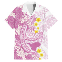 Purple Hawaii Shark Tattoo Family Matching Tank Maxi Dress and Hawaiian Shirt Puakenikeni Lei Plumeria Polynesian Pattern LT14 Dad's Shirt - Short Sleeve Purple - Polynesian Pride