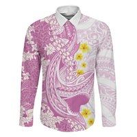 Purple Hawaii Shark Tattoo Family Matching Tank Maxi Dress and Hawaiian Shirt Puakenikeni Lei Plumeria Polynesian Pattern LT14 Dad's Shirt - Long Sleeve Purple - Polynesian Pride