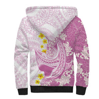 Purple Hawaii Shark Tattoo Sherpa Hoodie Puakenikeni Lei Plumeria Polynesian Pattern