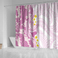 Purple Hawaii Shark Tattoo Shower Curtain Puakenikeni Lei Plumeria Polynesian Pattern