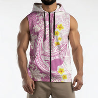 Purple Hawaii Shark Tattoo Sleeveless Zip Hoodie Puakenikeni Lei Plumeria Polynesian Pattern