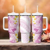 Purple Hawaii Shark Tattoo Tumbler With Handle Puakenikeni Lei Plumeria Polynesian Pattern