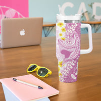 Purple Hawaii Shark Tattoo Tumbler With Handle Puakenikeni Lei Plumeria Polynesian Pattern