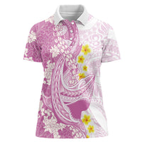 Purple Hawaii Shark Tattoo Women Polo Shirt Puakenikeni Lei Plumeria Polynesian Pattern