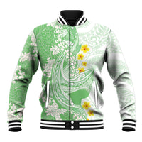 Green Hawaii Shark Tattoo Baseball Jacket Puakenikeni Lei Plumeria Polynesian Pattern LT14 Unisex Green - Polynesian Pride