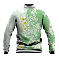Green Hawaii Shark Tattoo Baseball Jacket Puakenikeni Lei Plumeria Polynesian Pattern LT14 - Polynesian Pride