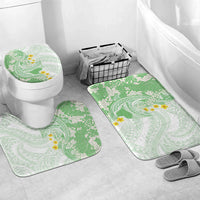 Green Hawaii Shark Tattoo Bathroom Set Puakenikeni Lei Plumeria Polynesian Pattern