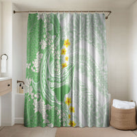 Green Hawaii Shark Tattoo Bathroom Set Puakenikeni Lei Plumeria Polynesian Pattern