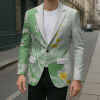 Green Hawaii Shark Tattoo Blazer Puakenikeni Lei Plumeria Polynesian Pattern