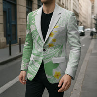 Green Hawaii Shark Tattoo Blazer Puakenikeni Lei Plumeria Polynesian Pattern