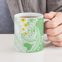 Green Hawaii Shark Tattoo Ceramic Mug Puakenikeni Lei Plumeria Polynesian Pattern LT14 - Polynesian Pride
