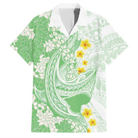 Green Hawaii Shark Tattoo Family Matching Mermaid Dress and Hawaiian Shirt Puakenikeni Lei Plumeria Polynesian Pattern LT14 Dad's Shirt - Short Sleeve Green - Polynesian Pride