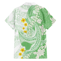 Green Hawaii Shark Tattoo Family Matching Mermaid Dress and Hawaiian Shirt Puakenikeni Lei Plumeria Polynesian Pattern LT14 - Polynesian Pride