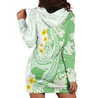 Green Hawaii Shark Tattoo Hoodie Dress Puakenikeni Lei Plumeria Polynesian Pattern