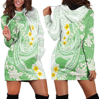 Green Hawaii Shark Tattoo Hoodie Dress Puakenikeni Lei Plumeria Polynesian Pattern