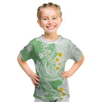 Green Hawaii Shark Tattoo Kid T Shirt Puakenikeni Lei Plumeria Polynesian Pattern