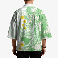 Green Hawaii Shark Tattoo Kimono Puakenikeni Lei Plumeria Polynesian Pattern