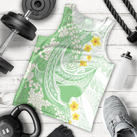 Green Hawaii Shark Tattoo Men Tank Top Puakenikeni Lei Plumeria Polynesian Pattern