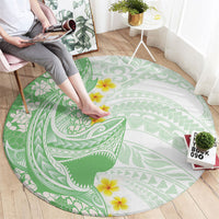 Green Hawaii Shark Tattoo Round Carpet Puakenikeni Lei Plumeria Polynesian Pattern