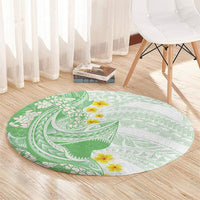 Green Hawaii Shark Tattoo Round Carpet Puakenikeni Lei Plumeria Polynesian Pattern
