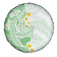 Green Hawaii Shark Tattoo Spare Tire Cover Puakenikeni Lei Plumeria Polynesian Pattern
