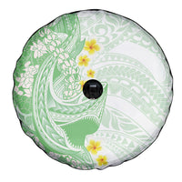 Green Hawaii Shark Tattoo Spare Tire Cover Puakenikeni Lei Plumeria Polynesian Pattern