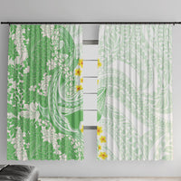 Green Hawaii Shark Tattoo Window Curtain Puakenikeni Lei Plumeria Polynesian Pattern