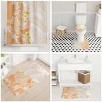 Orange Hawaii Shark Tattoo Bathroom Set Puakenikeni Lei Plumeria Polynesian Pattern