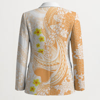 Orange Hawaii Shark Tattoo Blazer Puakenikeni Lei Plumeria Polynesian Pattern