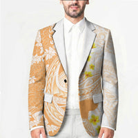 Orange Hawaii Shark Tattoo Blazer Puakenikeni Lei Plumeria Polynesian Pattern
