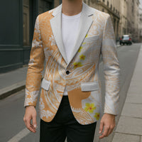 Orange Hawaii Shark Tattoo Blazer Puakenikeni Lei Plumeria Polynesian Pattern