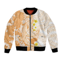 Orange Hawaii Shark Tattoo Bomber Jacket Puakenikeni Lei Plumeria Polynesian Pattern