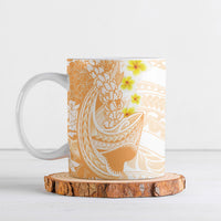 Orange Hawaii Shark Tattoo Ceramic Mug Puakenikeni Lei Plumeria Polynesian Pattern