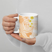 Orange Hawaii Shark Tattoo Ceramic Mug Puakenikeni Lei Plumeria Polynesian Pattern