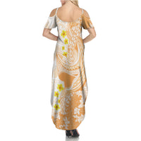 Orange Hawaii Shark Tattoo Family Matching Summer Maxi Dress and Hawaiian Shirt Puakenikeni Lei Plumeria Polynesian Pattern