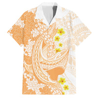Orange Hawaii Shark Tattoo Hawaiian Shirt Puakenikeni Lei Plumeria Polynesian Pattern LT14 Orange - Polynesian Pride