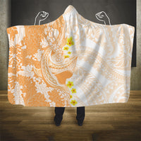 Orange Hawaii Shark Tattoo Hooded Blanket Puakenikeni Lei Plumeria Polynesian Pattern