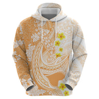 Orange Hawaii Shark Tattoo Hoodie Puakenikeni Lei Plumeria Polynesian Pattern