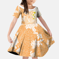 Orange Hawaii Shark Tattoo Kid Short Sleeve Dress Puakenikeni Lei Plumeria Polynesian Pattern LT14 KID Orange - Polynesian Pride