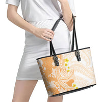 Orange Hawaii Shark Tattoo Leather Tote Bag Puakenikeni Lei Plumeria Polynesian Pattern