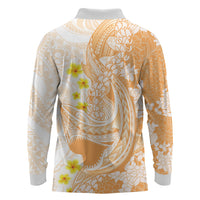 Orange Hawaii Shark Tattoo Long Sleeve Polo Shirt Puakenikeni Lei Plumeria Polynesian Pattern LT14 - Polynesian Pride