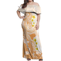 Orange Hawaii Shark Tattoo Off Shoulder Maxi Dress Puakenikeni Lei Plumeria Polynesian Pattern