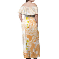 Orange Hawaii Shark Tattoo Off Shoulder Maxi Dress Puakenikeni Lei Plumeria Polynesian Pattern