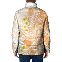 Orange Hawaii Shark Tattoo Padded Jacket Puakenikeni Lei Plumeria Polynesian Pattern
