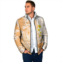 Orange Hawaii Shark Tattoo Padded Jacket Puakenikeni Lei Plumeria Polynesian Pattern