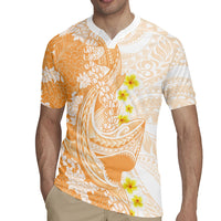 Orange Hawaii Shark Tattoo Rugby Jersey Puakenikeni Lei Plumeria Polynesian Pattern