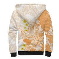 Orange Hawaii Shark Tattoo Sherpa Hoodie Puakenikeni Lei Plumeria Polynesian Pattern LT14 - Polynesian Pride
