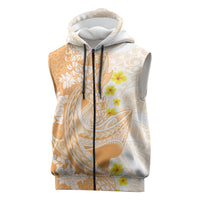 Orange Hawaii Shark Tattoo Sleeveless Zip Hoodie Puakenikeni Lei Plumeria Polynesian Pattern