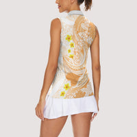 Orange Hawaii Shark Tattoo Women Sleeveless Polo Shirt Puakenikeni Lei Plumeria Polynesian Pattern
